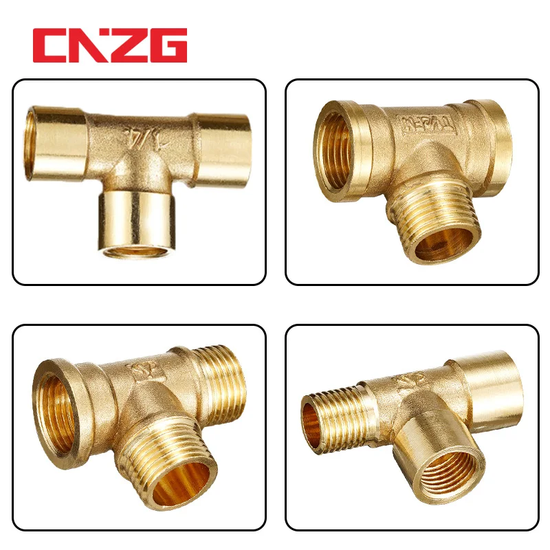 Pneumatic Plumbing Brass Pipe Fitting Male/Female Thread 1/8" 1/4" 3/8" 1/2" BSP Tee Type Copper Fittings
