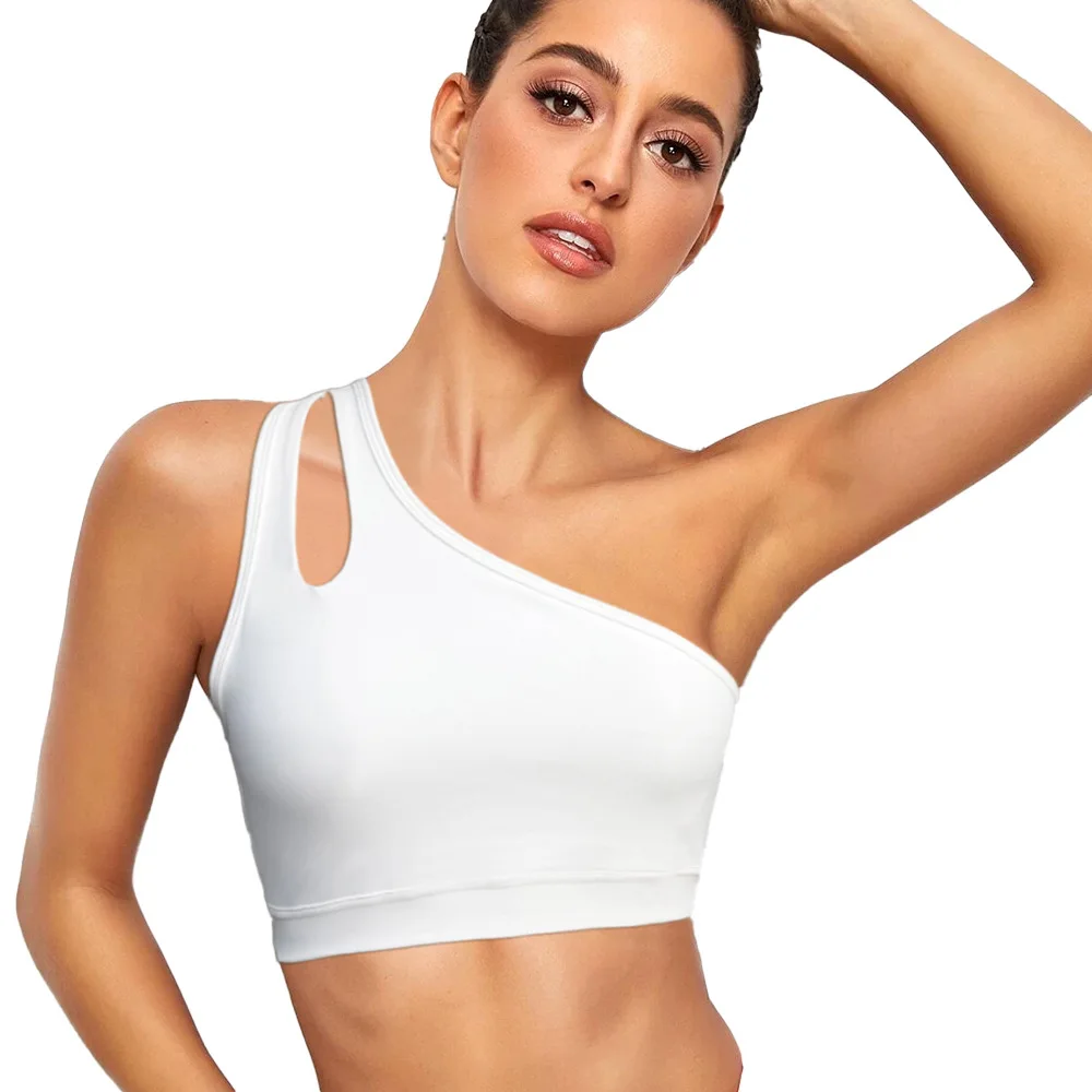 

Sexy One Shoulder Sports Bra Women Fitness Yoga Bras Gym Padded Sport Tops Athletic Vest Running Push Up Brassieres