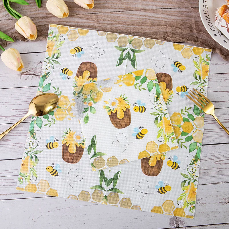 20pcs/pac 33*33cm 2-ply nový slunečnice potištěné ubrousky botanické včela barvitý papír ubrousky večírek dekorace hranatý ubrousky