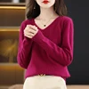 BELIARST 2024 Autumn Winter New Women's Clothing Sweater 100% Mink Cashmere Velvet V-Neck Pullover Knitted Large Size Tops 1