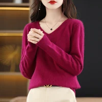 BELIARST 2024 Autumn Winter New Women's Clothing Sweater 100% Mink Cashmere Velvet V-Neck Pullover Knitted Large Size Tops 1