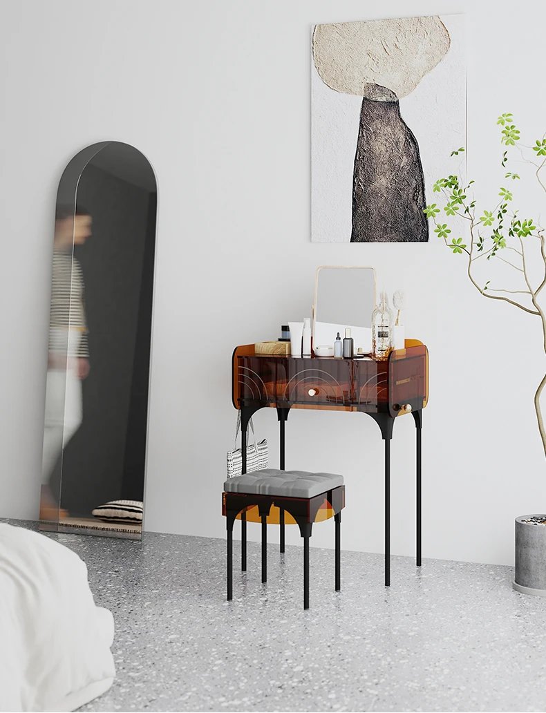 Description Picture 3 of itemLuxury Dressing Table Transparent Acrylic Furniture Makeup Dressing Table Modern Bedroom Vanity Tables Storage Cabinet