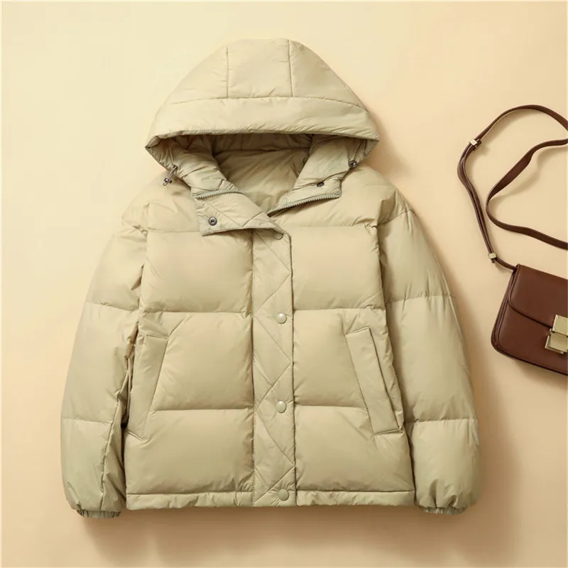 

Down Jacket Women Autumn Winter Short Warm Thicken White Duck Down Coat Parkas Lady Casual Loose Oversize Hooded Bread Outwears