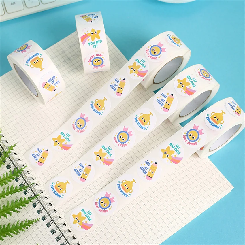 

100-500pcs Round Cartoon Toys Animal stickers for kids Teacher Reward Sticker Office Seal label Motivational Stationery Stickers