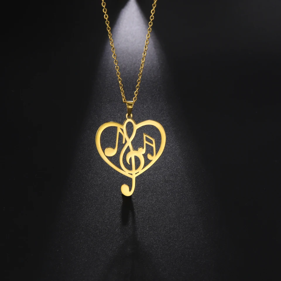 AILUOR Collana Con Ciondolo Nota Musicale A Forma Di Cuore | Minimalista In Oro/Argento/Rosa, Lunghezza 45cm, Regalo Per Musicisti Con Scatola