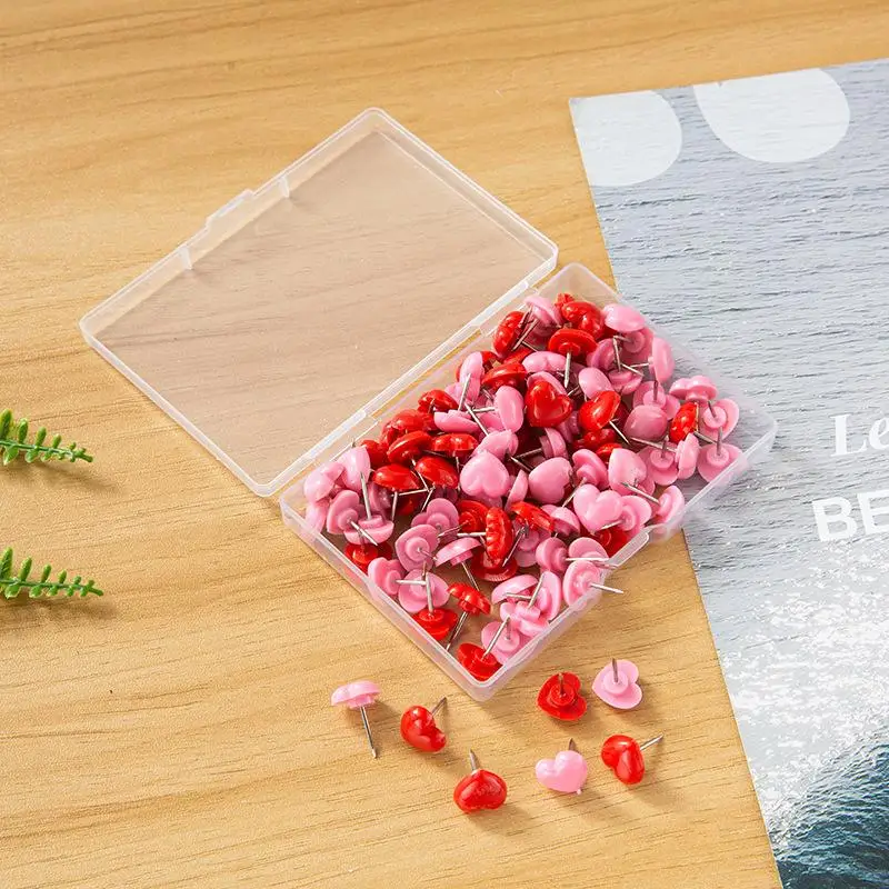 하트 모양 50팩 플라스틱 고품질 코르크 보드 안전 컬러 압정 사무실 학교 용품