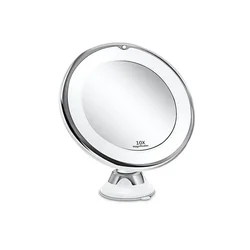 Illuminated 10x Magnifying Vanity Mirror with Flexible Suction Base (Sliver)