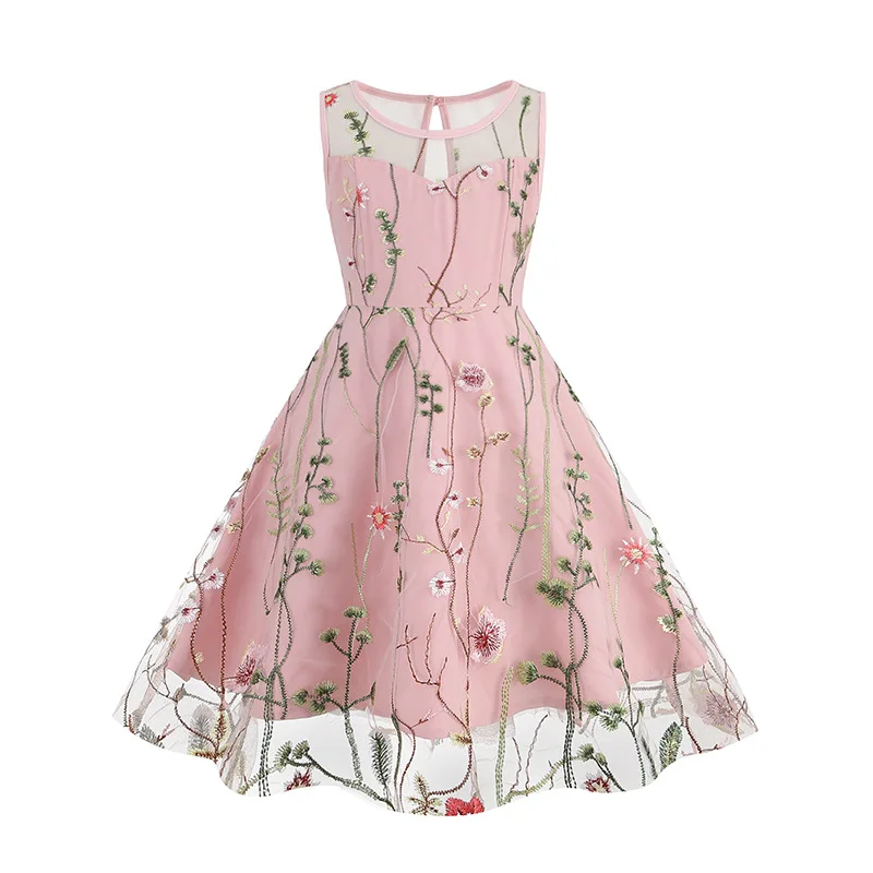 1950s Style Vintage Look Princess Dress for Girls O-Neck Keyhole Back Floral  Embroidered Mesh Overlay Party Dresses Kids Clothes - AliExpress 200000345