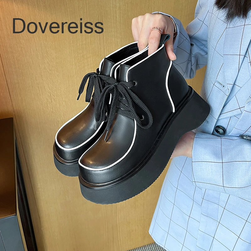 

2022 Winter Woman Fashion Brown Ankle Boots Genuine Leather Cross Tied Boots Sexy 5.5CM Waterproof Cross Tied New Big Size 40