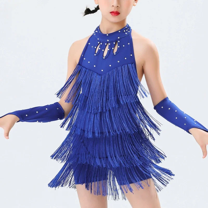 Sequin Fringe Latin Dance Dress Bachata Ballroom Tango Salsa Dress Child Kids Girls Competition Professional Latin Dance Costume