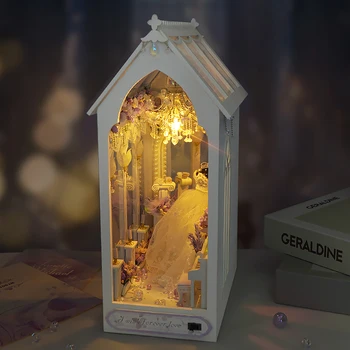 Mini DIY Book Nook Doll House Wooden Case Miniature Furniture Dollhouse Bookshelf Shelf Insert Toys For Girlfriend Birthday Gift 3