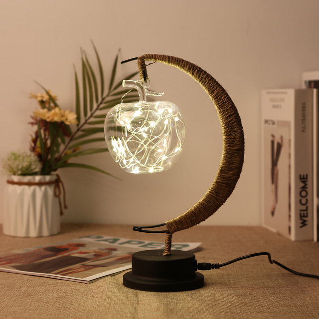 Moon Sepak Takraw Lamp Line Rattan Handmade Hemp Rope Wrought Iron Night Light Home Decoration Night Lamp Christmas Gifts