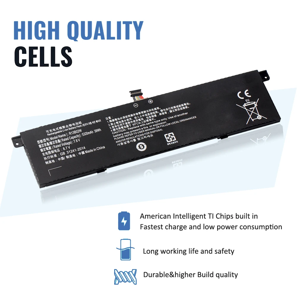 Etesbay R13b02w R13b01w 39wh Bateria do Portátil para Xiaomi mi Air 13.3 Série Tablet pc Notebook 7.6v 5320mah ru cn Stock - Imagem 5