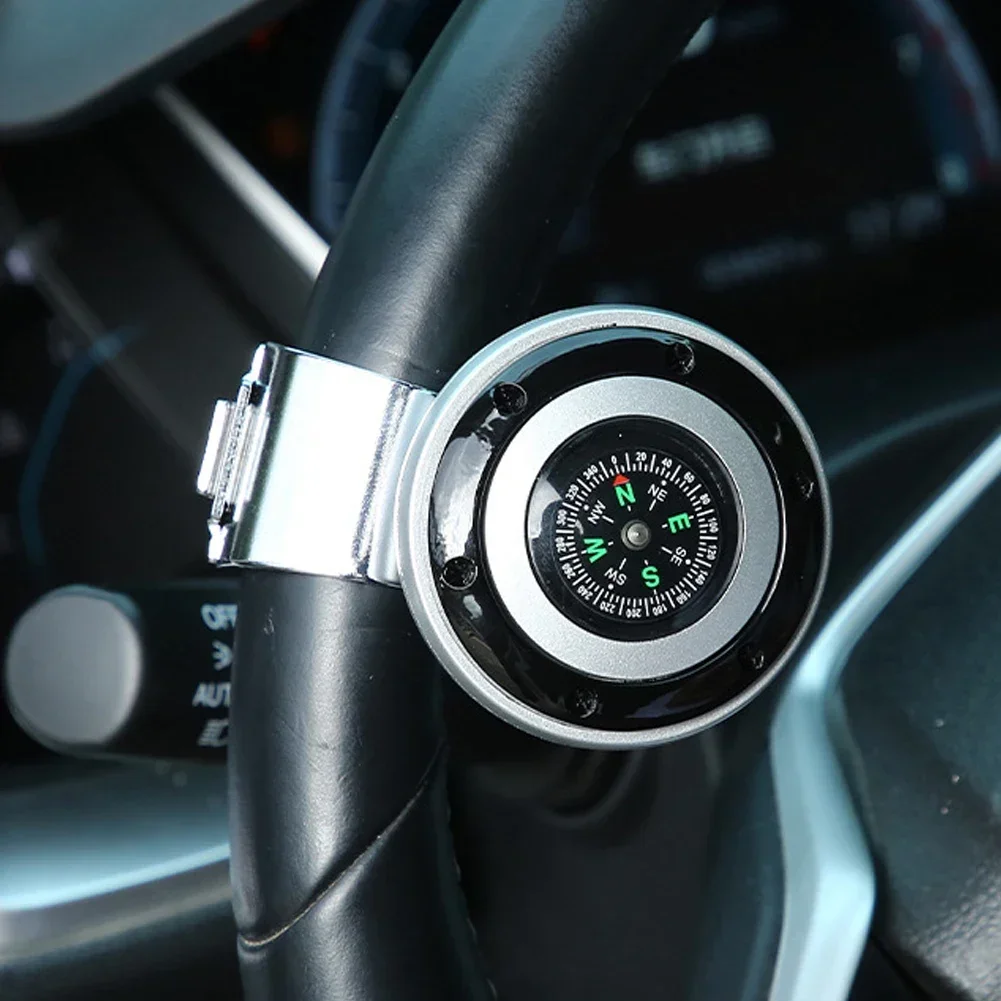 Universal 360° Rotating Metal Steering Wheel Spinner Knob with Compass