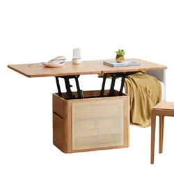 Log Lifting Coffee Table Dual-Use Folding Tea Table Designer Creative Small Apartment Rattan Tea Table