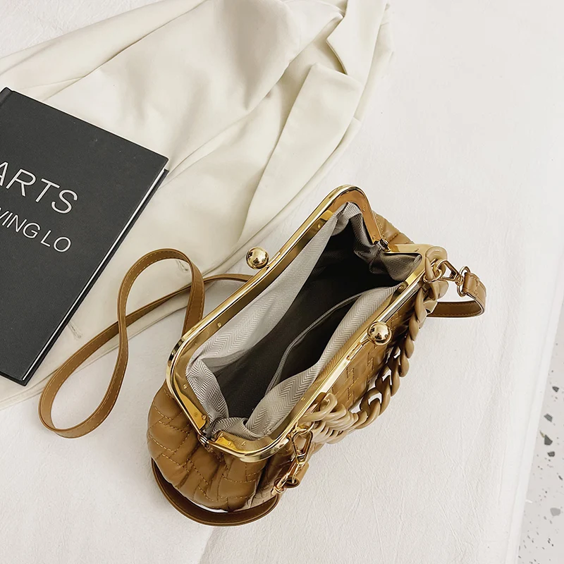 Purple Design Handbag Women Quilted Shoulder Bag Clip Small Crossbody Bags For Women 2022 Metal Chain Clutches Cloud Purse