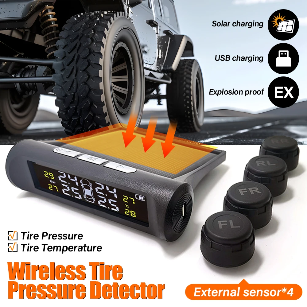 1 set Cars Temperature Tire Air Pressure Gauge Car Intelligent TPMS Solar Tyre Pressure Monitoring System Parking Sensors
