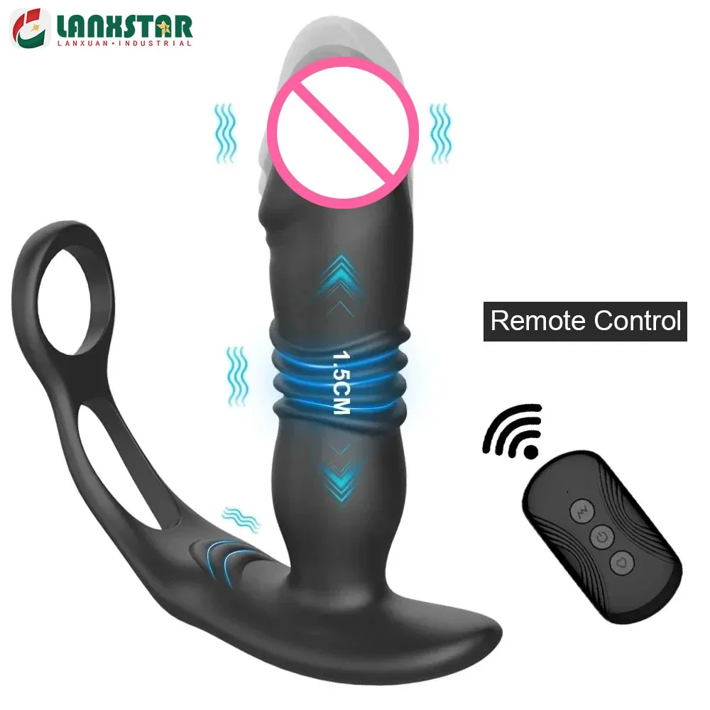 Male Prostate Massage Telescoping Vibrator Anal Butt Plug Remote Control Delay Ejaculation Penis Ring Dildos Sex Toys for Men 18