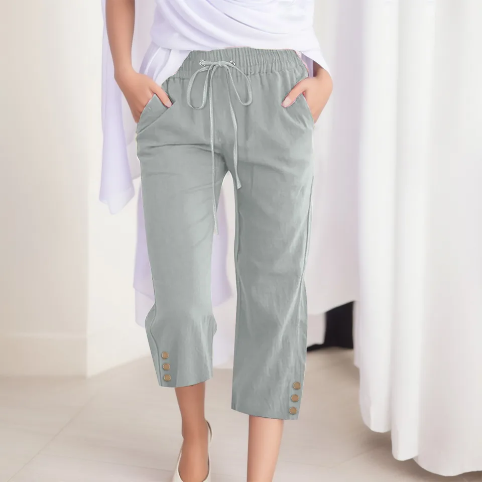 Women's Casual Cropped Cotton Linen Pants