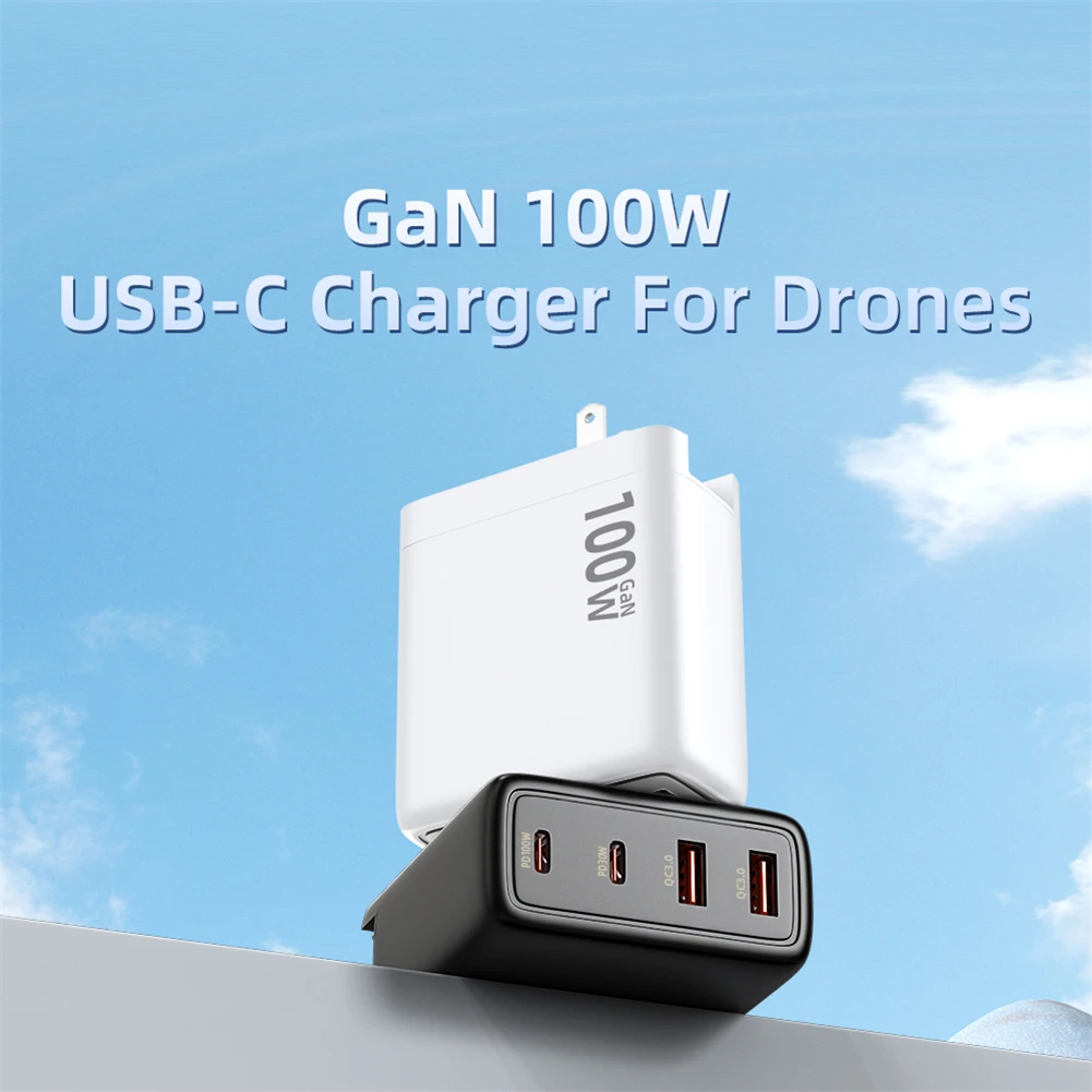 100W GAN Battery Charger 4 Ports Power Adapter Compatible For DJI Air 3/Avata 2 Drone Battery Remote Fast Charger Accessories
