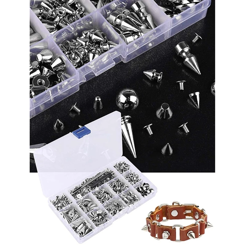 270Set Spikes And Studs,Mixed Shape Punk Spike Rivets Metallic Cone Screw Back Studs With Install Tool For Leather Craft