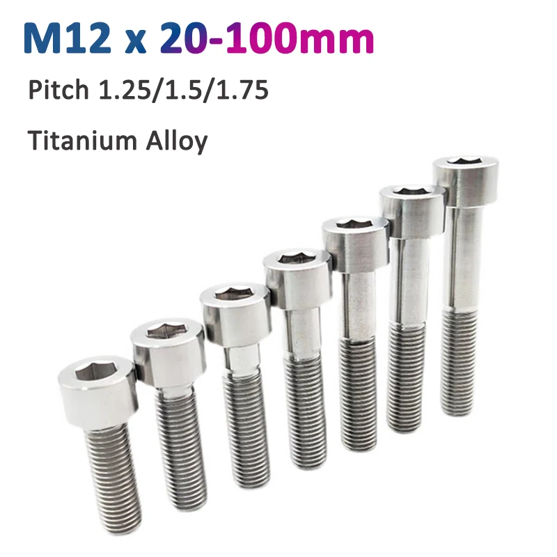 Allen Titanium Bolt Hexágono Hex Socket Cap Screw Pitch 1.25 mm 1.5 mm 1.75 mm Comprimento 20100 mm Auto Modificação Motocicleta 1pc M12