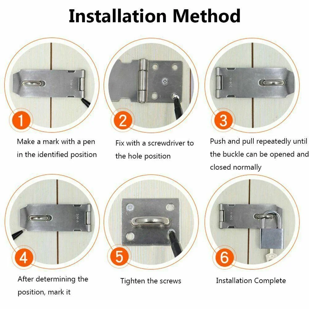 Description Picture 6 of itemStainless Steel Door Clasp Lock Shed Latch Padlock Hasp Gate Bolt Household Burglar-Proof Hardware For Wood Door