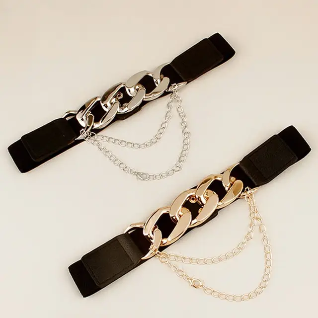 Cintura Elastica Donna Con Catena Metallica - Decorativa Per Vestiti, Cappotti E Camicie - Foto 10