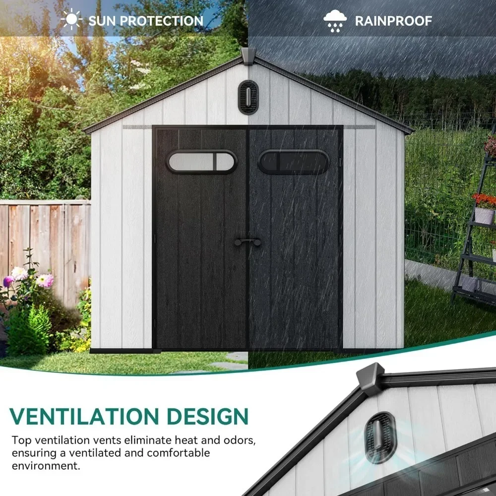 Description Picture 6 of itemOutdoor Resin Storage Shed with Floor, Lockable Door, Windows & Vents, Plastic Tool Storage, Lawn Mower, and Bike Storage 8x8 Ft