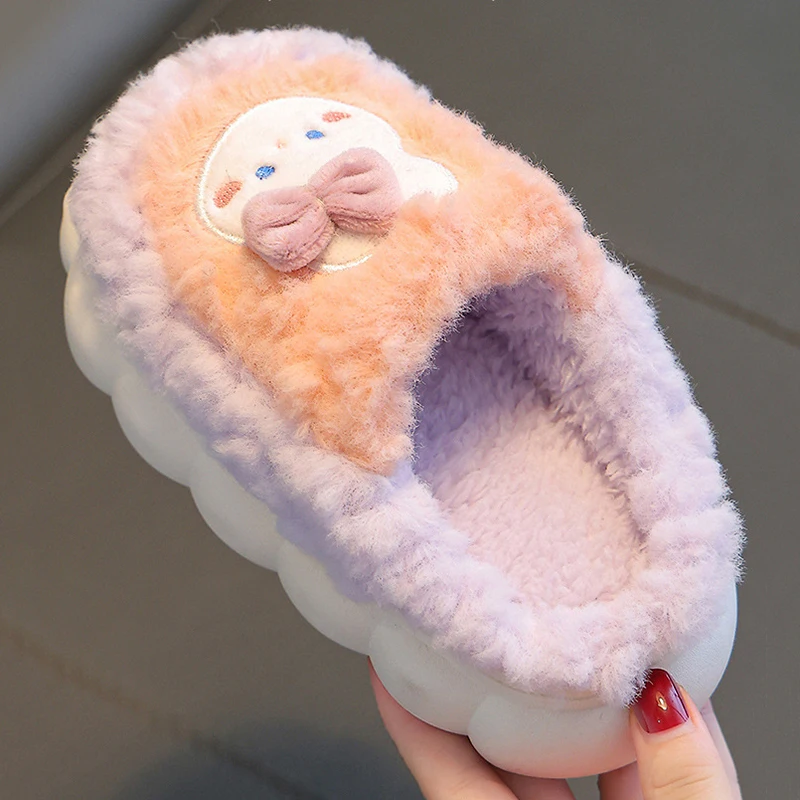 Winter Children's Cotton Slippers Boys and Girls Warm Non Slip Plush Slides Lovely Thick Bottom Mother-Child Home Slippers 2025