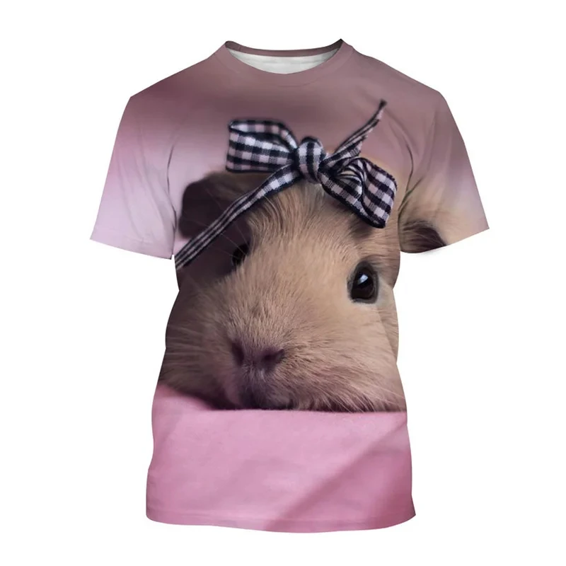 

3D printed animal print cute hamster T-shirt for little girl loose casual short sleeved funny short sleeved top street wear