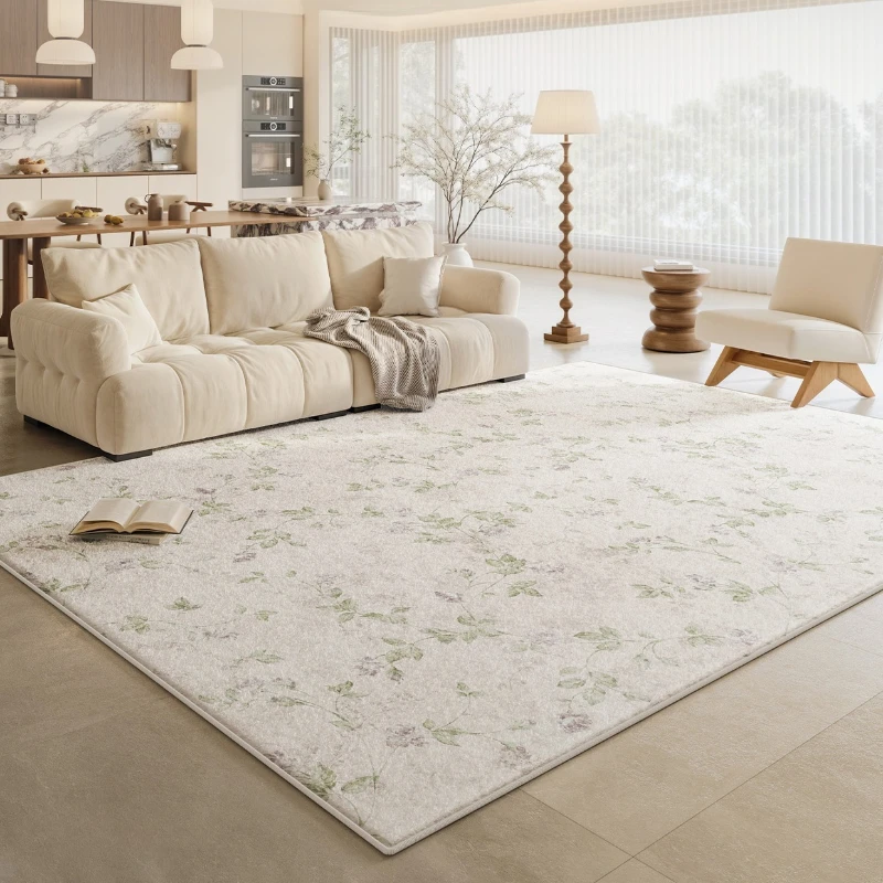 Living Room Carpet Simple High-grade Floral Large Area Bedroom Plush Rug French Cream Style Sofa Coffee Table Floor Mat Tapis 러그