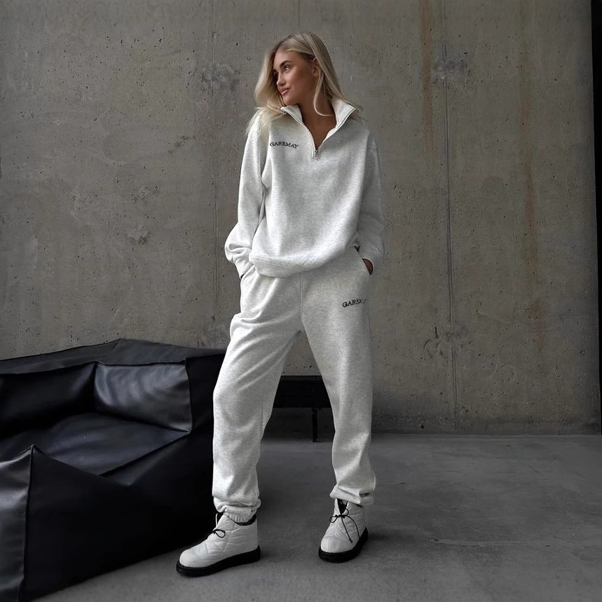  Zekye Women's Clothing Winter 2025 Casual Thickened Embroidered Long-sleeved Sweater and Trousers Two-piece Set Female Clothing 