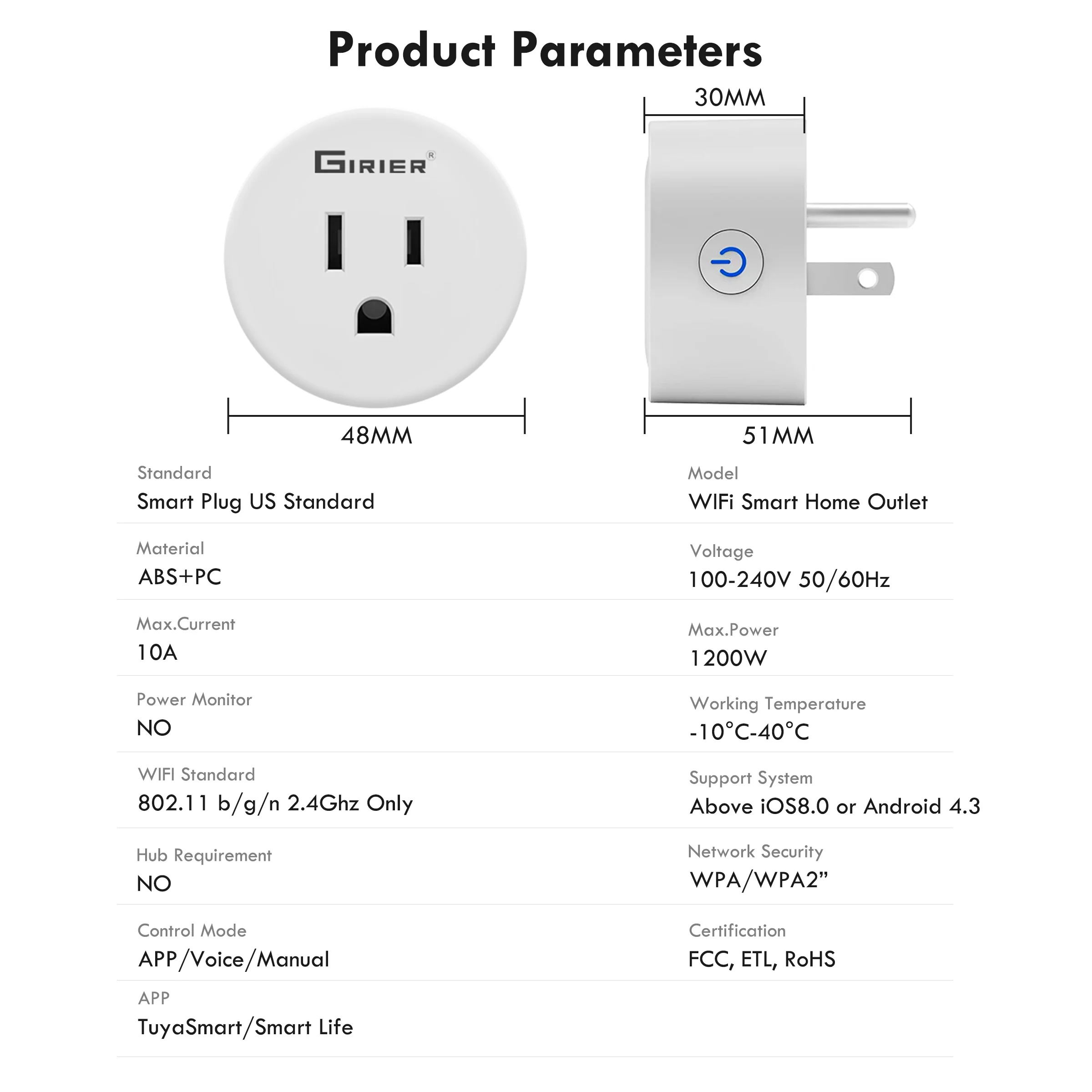 GIRIER Alexa Smart Plug US, WiFi Smart Home Socket Outlet 10A with App Voice Timer Control, Works with Hey Google Life App