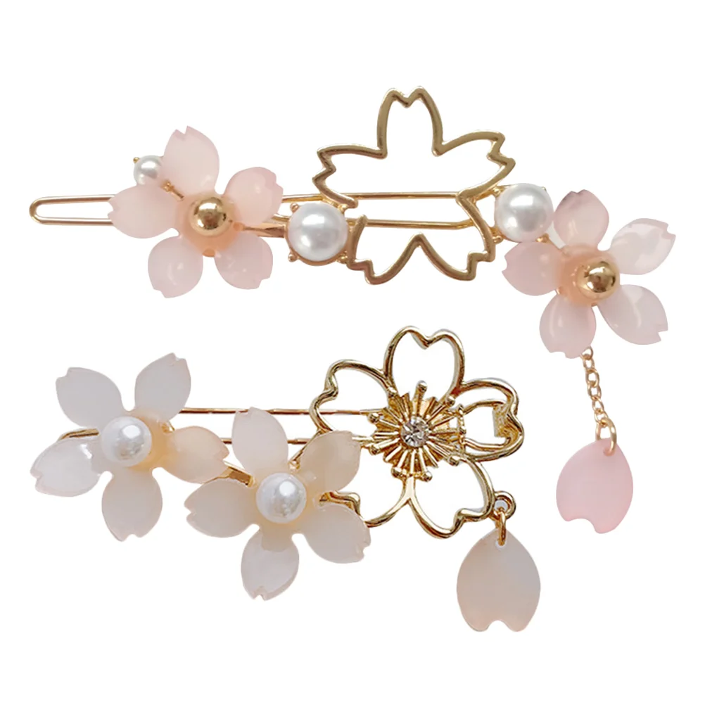 2 Pcs Cherry Blossom Hairpin Barrettes for Women Accessories Flower Girls Clips Fresh