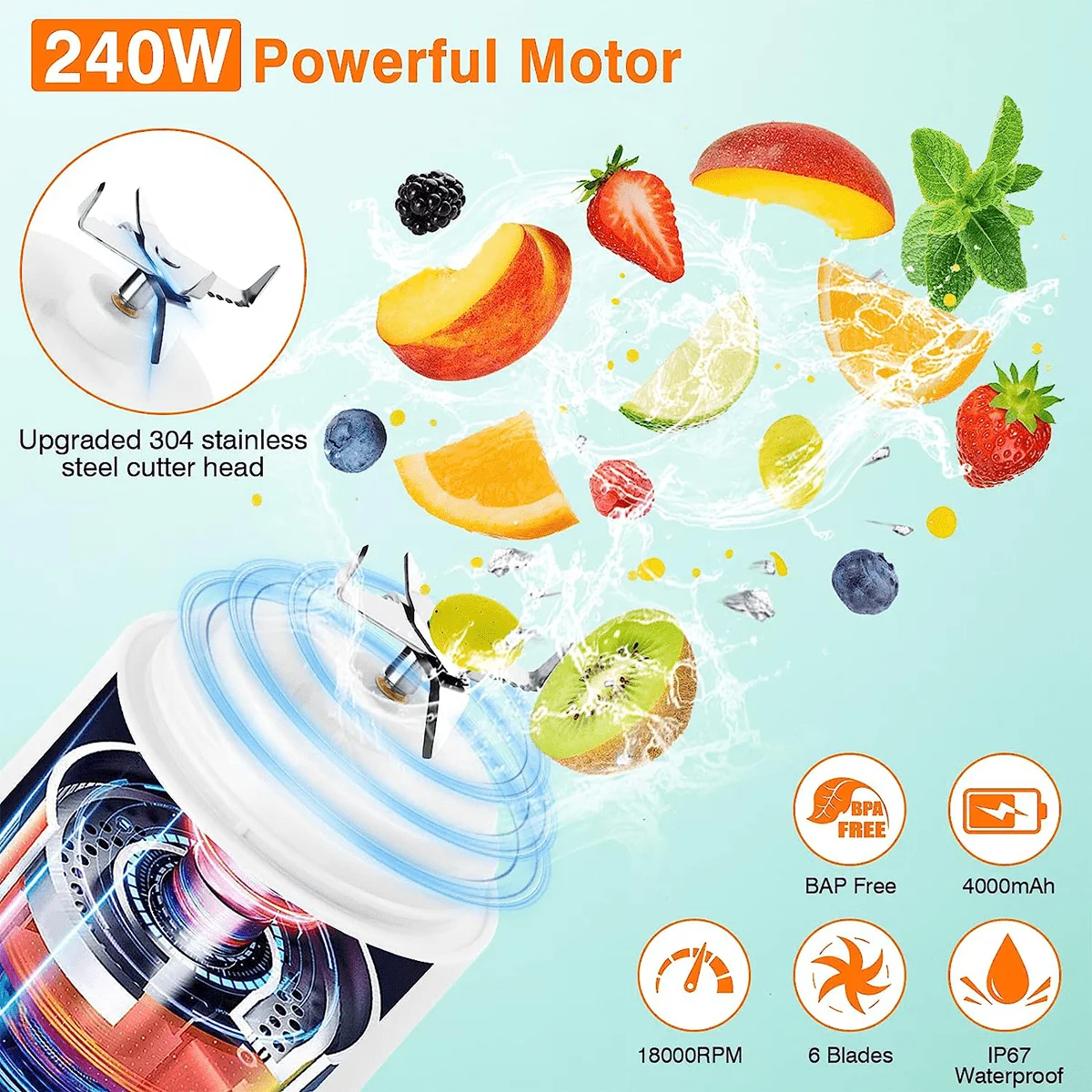 Portable Blender Bottle, 600ML Personal Smoothie Maker, USB Rechargeable Leak-Proof Design for Shaking Travel Accompany