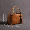 Retro Premium Woven Bag Tableware Storage Bundle Mouth Lining Style Handheld Basket Bamboo Women Bento Handle Organizer Pouch 6
