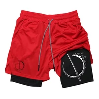 Men's printed 2-in-1 athletic running shorts, stylish quick-dry shorts (with phone pocket), summer gym shorts, activewear RL0503