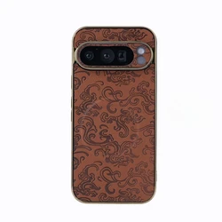 Vintage Flower PU Leather Shockproof Case with Plating Bumper and Wireless Charging Compatibility - Google Pixel 8 Pro (Brown)