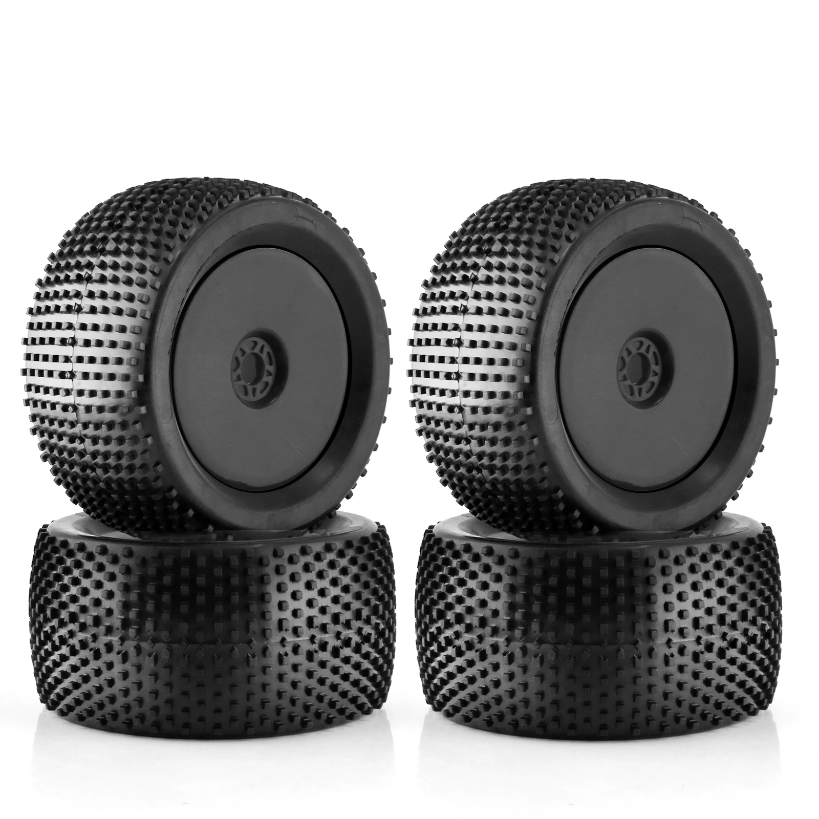 Ensemble de pneus et roues 1/8 tout-terrain pour crawler RC, vus de face avec sculpture large.