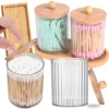 2pcs Qtip Holder Cotton Round Cotton Swabs Makeup Round Pads Dispenser Bathroom Vanrity Apothecary Jard with Lid and Bamboo Tray 1
