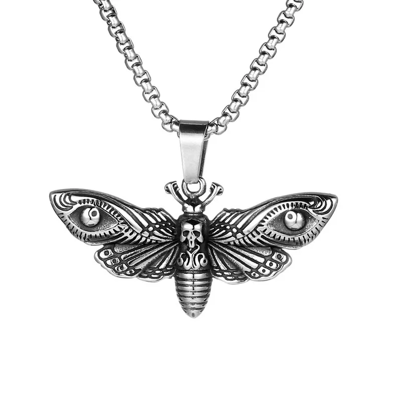 

Punk Hip Hop Skeleton Moth Cast Titanium Steel Men Necklace