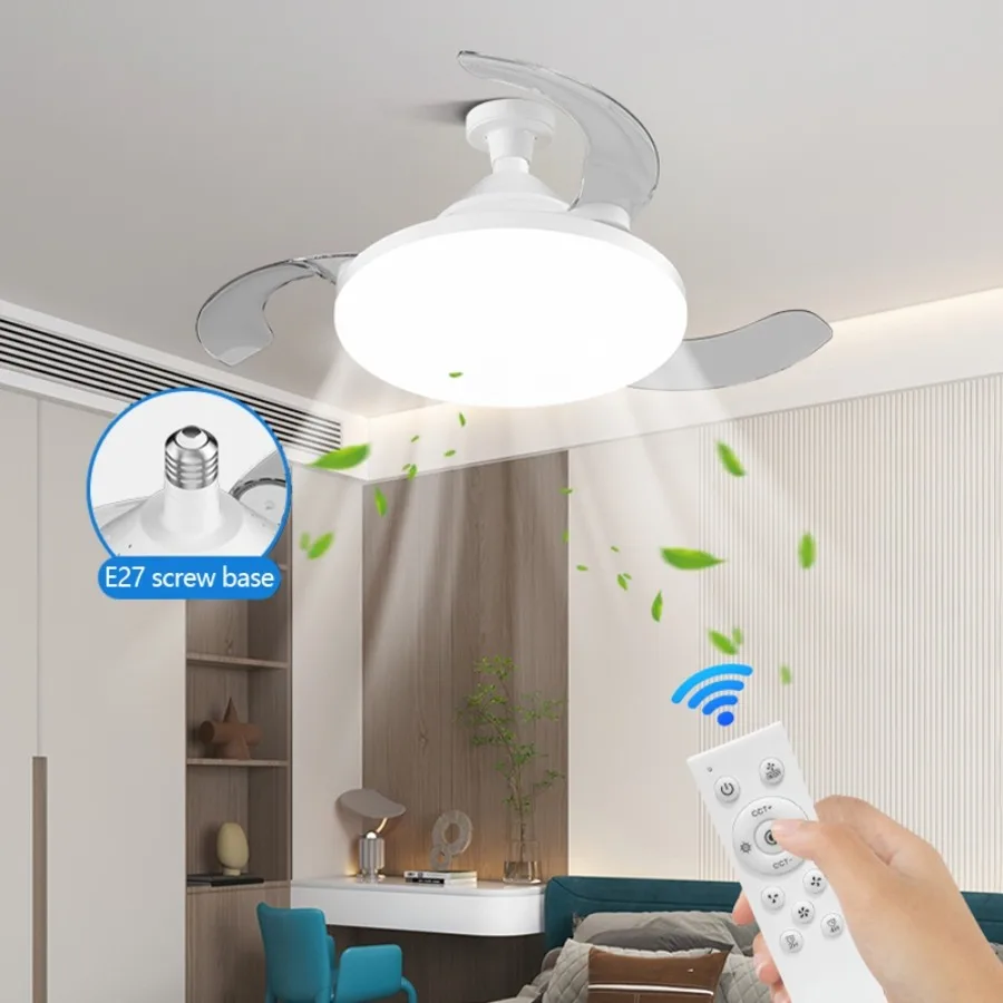 New Invisible Telescopic Blade Air Circulation Fans Silent Dimming Timed Room Decor Ceiling Fan With Led Light_voghion.com