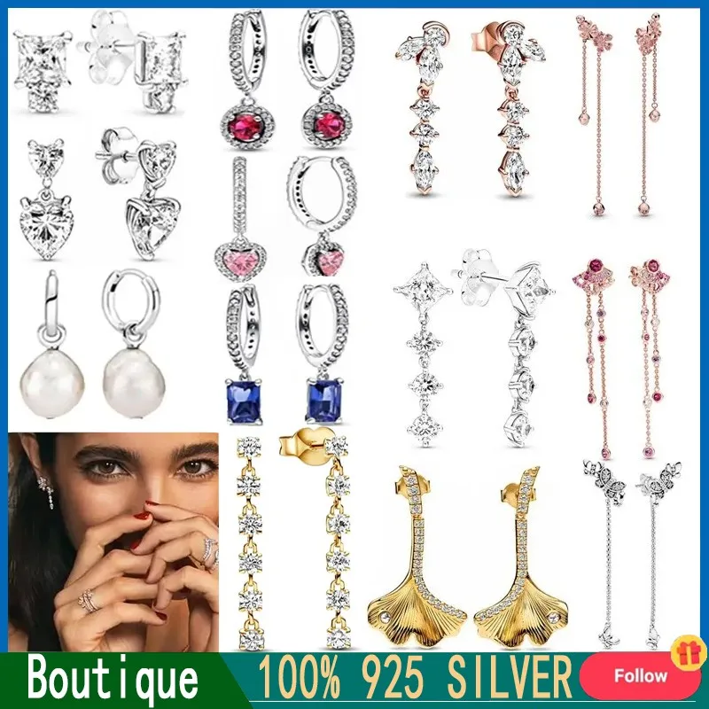 Women's 925 Silver Shining Halo Wrapped Earrings with Sparkling Flowers Specimen Earrings Original LOGO DIY Charm Jewelry Gift janevini luxury silver rhinestone wedding bouquet charm gray beaded crystal satin bridal flowers bouquets weeding accessoire