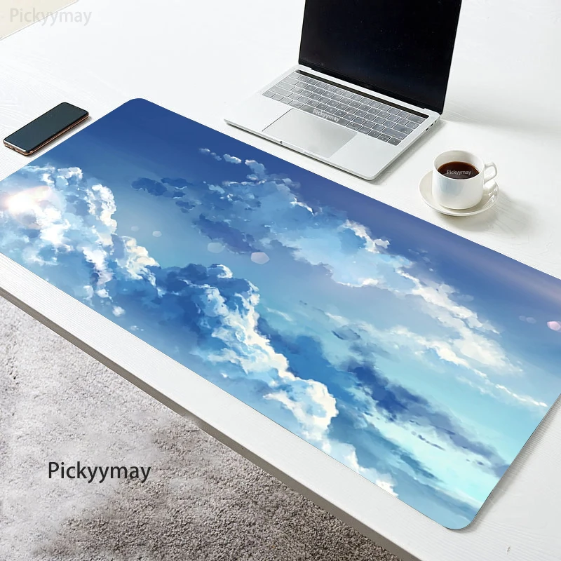 Céu Nuvens Mouse Pad Acessórios para Jogos Mause Anime Mesa Teclado Tapete Mausepad Gamer Computador Tapete de Borracha Escritório Azul Mousepad
