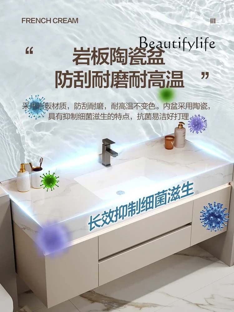 cabinet light luxury toilet washbasin basin cabinet bathroom Rock slab seamless integrated ceramic basin bathroom