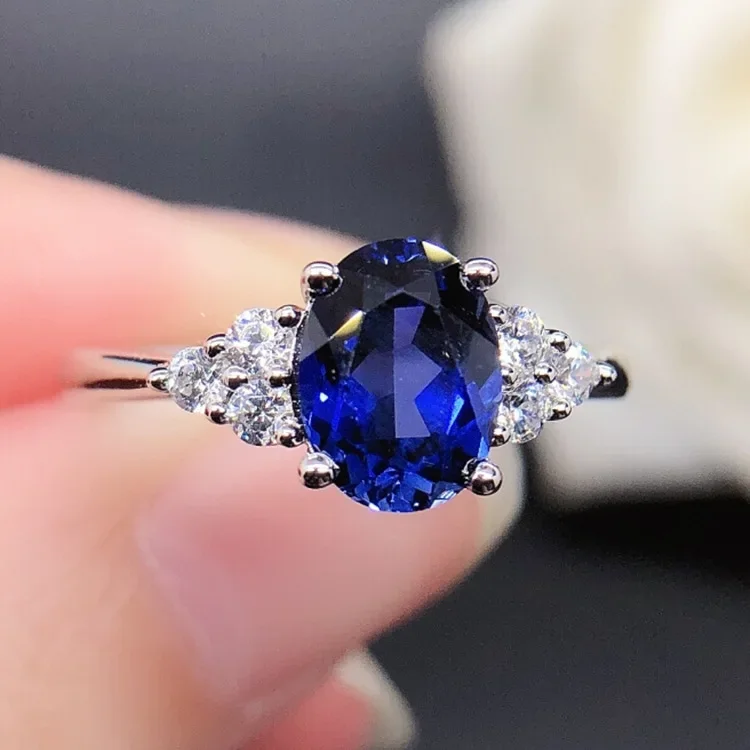 Solid 14K White Gold AU585 Platinum PT950 Sapphire Four Claw Egg Ring Women Shaped Diamond Ring