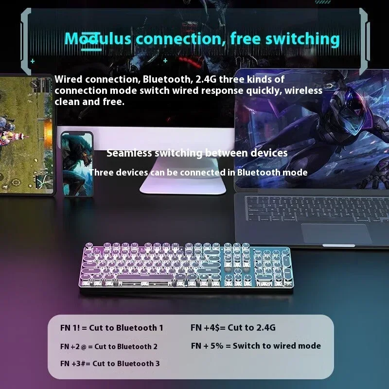 TK950 블루투스 3 모드 기계식 키보드, 레트로 펑크 스타일, Mac/Win 듀얼 시스템, 모든 키 충돌 없음, 긴 배터리 수명