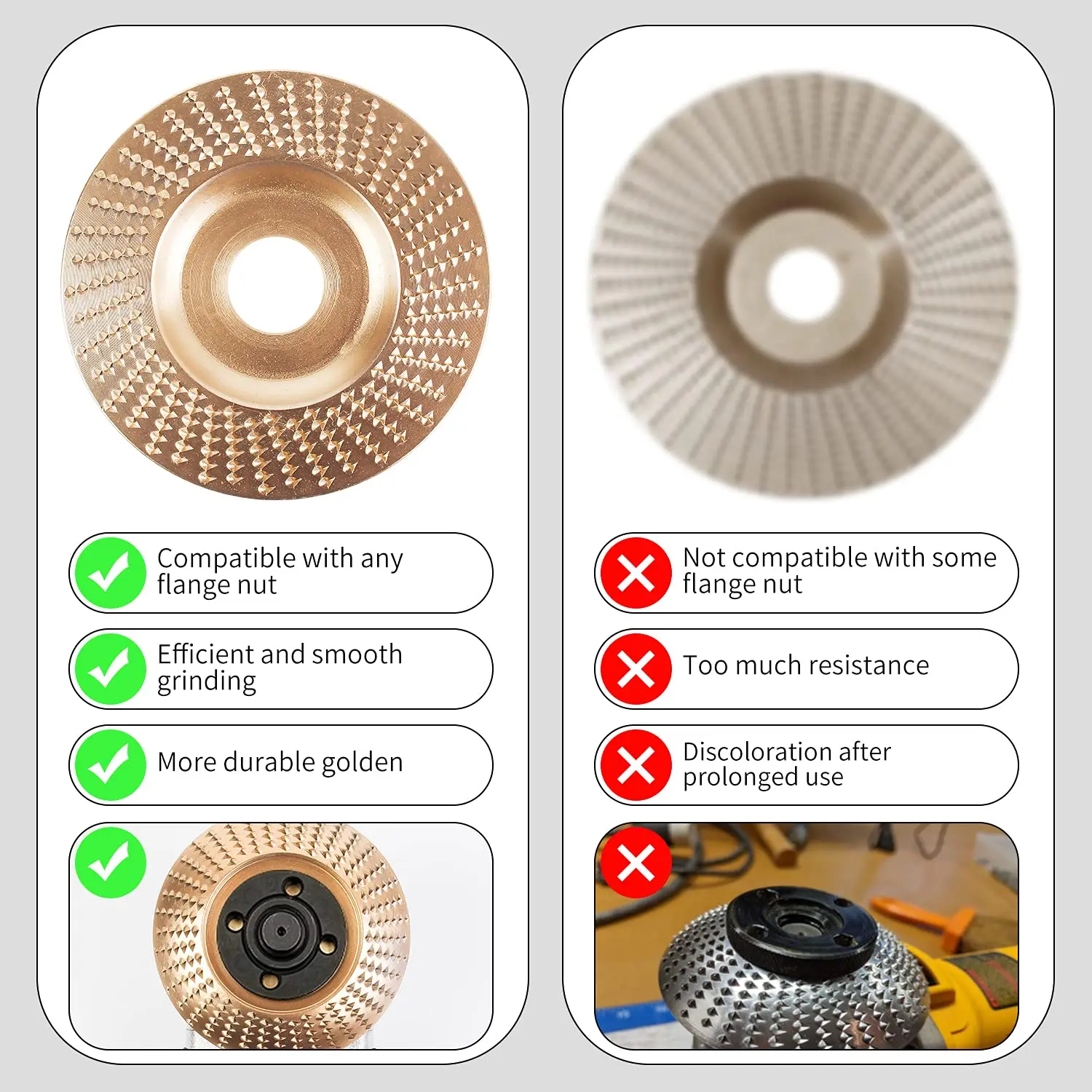 Disk za rezbarenje drva pričvršćen na brusilicu