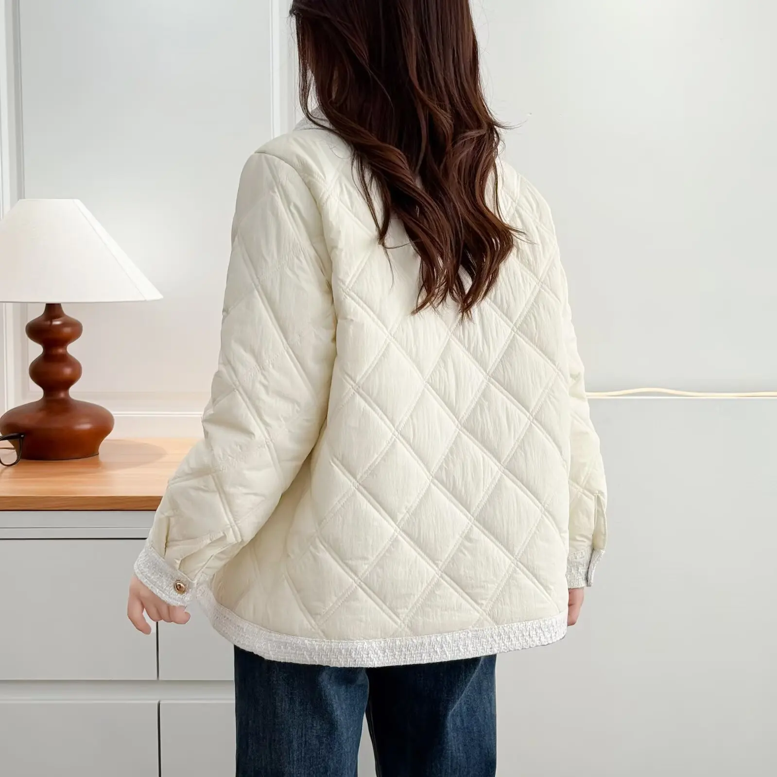 XXXXL Fashion Plus Size Women's Parkas 2025 Winter New Style Elegant Chic Padded Jacket Lapel Warm Argyle Coats 2515